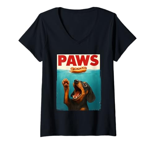 Damen Paw Dackel Hot Dog Funny Unterwasser Dackel T-Shirt mit V-Ausschnitt Damen Paw Dackel Hot Dog Funny Unterwasser Dackel T-Shirt mit V-Ausschnitt von Sausage Paws Art