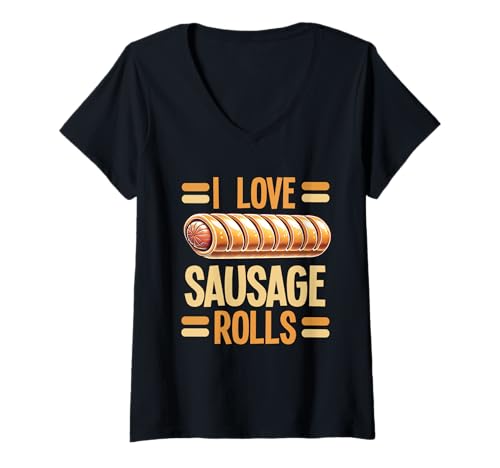 Damen I Love Sausage Rolls Sausages Lover Food Pastry Eater T-Shirt mit V-Ausschnitt von Sausage Rolls Apparel For Women & Men