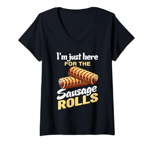 Damen I'm Just Here for The Sausage Rolls Food Eater Sausage Lover T-Shirt mit V-Ausschnitt von Sausage Rolls Apparel For Women & Men