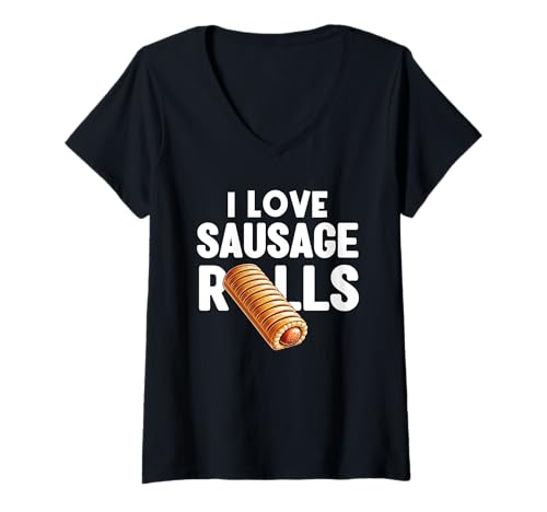 Damen Ich Liebe Wurstbrötchen, Fans von Wurstessen, Essen und Gebäck T-Shirt mit V-Ausschnitt von Sausage Rolls Apparel For Women & Men