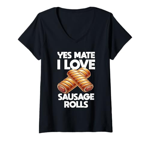 Damen Ja, Kumpel, ich Liebe Wurstbrötchen, Sausage Lover Food Eater T-Shirt mit V-Ausschnitt von Sausage Rolls Apparel For Women & Men