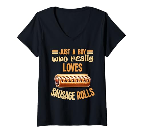 Damen Nur EIN Junge, der Wurstbrötchen wirklich liebt, Lover Food Eater T-Shirt mit V-Ausschnitt von Sausage Rolls Apparel For Women & Men