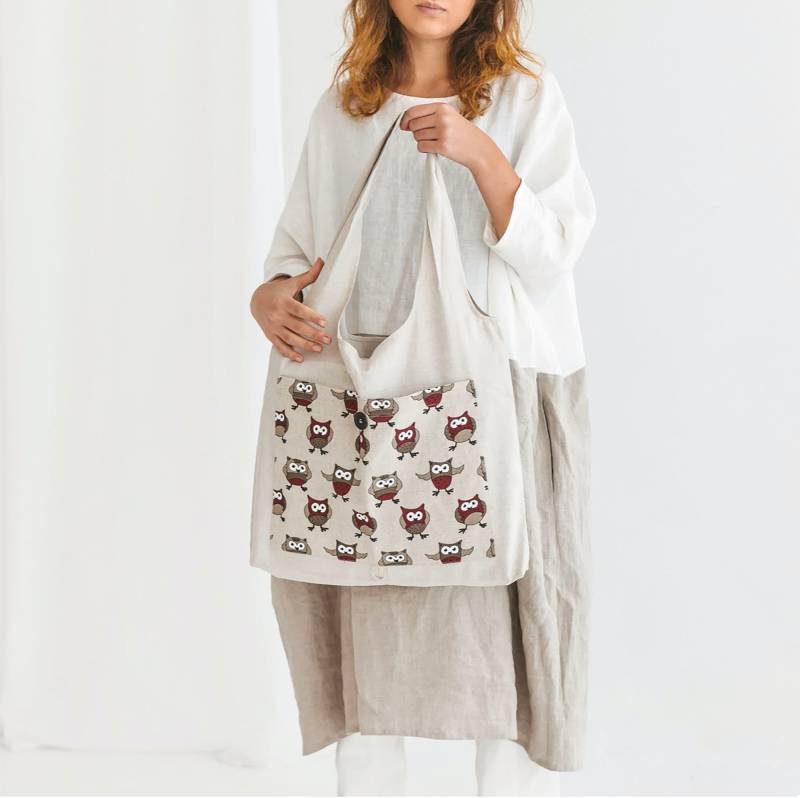Leinen Einkaufstasche Faltbare Handgemachte Tasche Umweltfreundliche Wiederverwendbare Eulen Leinen Einkaufstasche Faltbare Handgemachte Tasche Umweltfreundliche Wiederverwendbare Eulen von SavaSeasonsUS