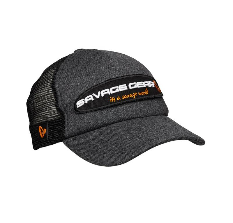 Savage Gear Trucker Cap Attitude Cap Onesize Grey Melange Trucker Cap Mütze Anglerkappe auffälliges gesticktes 3D-Logo von Savage Gear