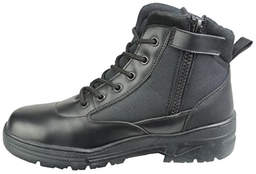 Savage Island Schwarze Leder Reißverschluss Combat Boots Militärstiefel Kampfstiefel Mittelhoch Bundeswehr (46 EU, Schwarz) von Savage Island