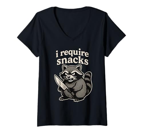 Damen Hungry Raccoon Ich benötige Snacks Bandit Meme T-Shirt mit V-Ausschnitt von Savage Raccoons Snack Patrol Tees