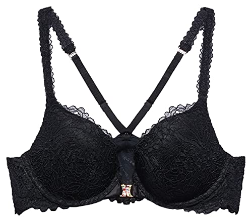 Savage X Fenty Damen Romantic Corded Lace Front-Closure Push Up Bra BH, Caviar, 75B von Savage X Fenty