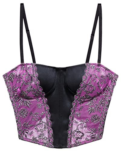 Savage X, Women's, Gilded Chains Embroidered Mesh Bustier, Mesh, Lux Purple Dusk Embroidery, M von Savage X