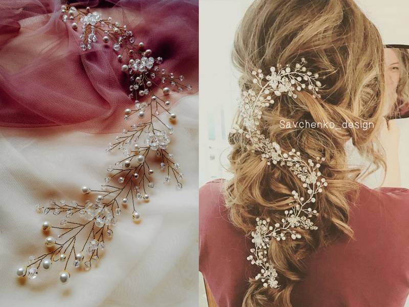 Floraler Brautkranz Kristall-Perlen-Hochzeits-Kopfschmuck von SavchenkoDesign