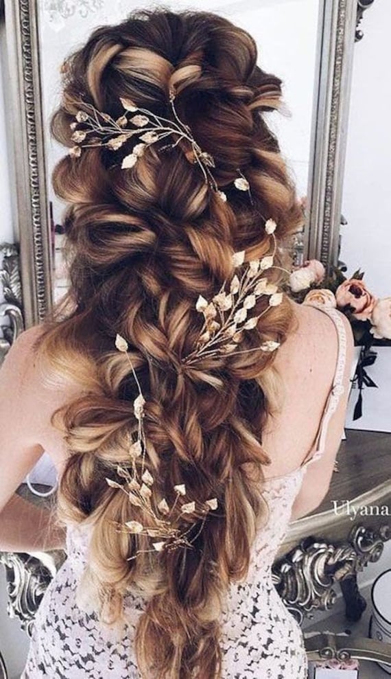Rose Gold Blatt Haarranke Zierliche Perlen Farnblatt Silber Braut Kristall Kopfschmuck Gold von SavchenkoDesign