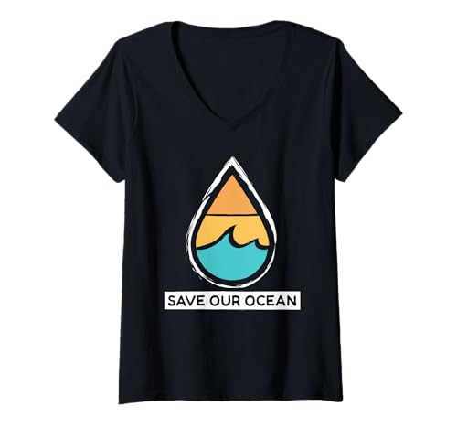 Damen Save Our Oceans Rettet unsere Ozeane Regentropfen T-Shirt mit V-Ausschnitt Damen Save Our Oceans Rettet unsere Ozeane Regentropfen T-Shirt mit V-Ausschnitt von Save Our Oceans Raindrop Rettet Ozean Regentropfen
