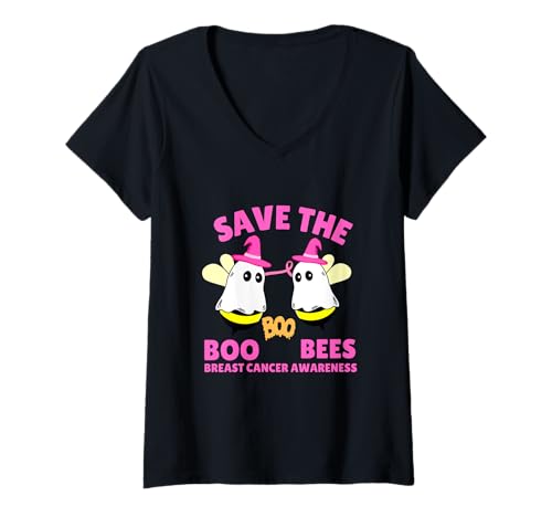 Damen Save The Boobees Boo Bees Brustkrebs Halloween Frauen T-Shirt mit V-Ausschnitt Damen Save The Boobees Boo Bees Brustkrebs Halloween Frauen T-Shirt mit V-Ausschnitt von Save The Boobees Boo Bees Breast Cancer Halloween