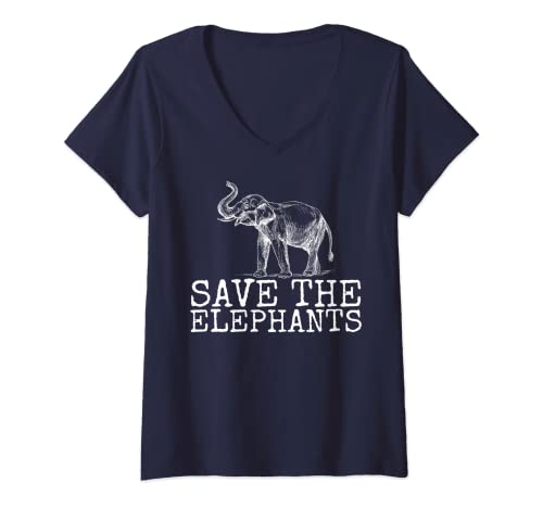 Damen Save The Elephants T-Shirt T-Shirt mit V-Ausschnitt von Save The Elephants Tees