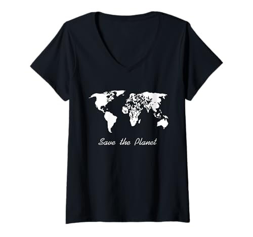 Damen Save the Planet - zersplitterte Welt T-Shirt mit V-Ausschnitt von Save The Planet And Environment