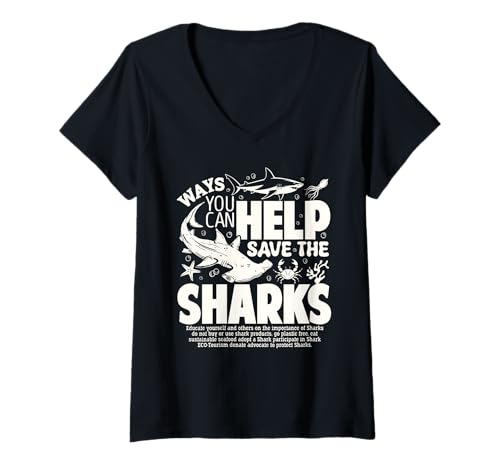 Damen Wie Sie helfen können, die Haie zu retten, das Bewusstsein für Haie zu verbreiten T-Shirt mit V-Ausschnitt Damen Wie Sie helfen können, die Haie zu retten, das Bewusstsein für Haie zu verbreiten T-Shirt mit V-Ausschnitt von Save The Sharks Spread Shark Awareness gifts