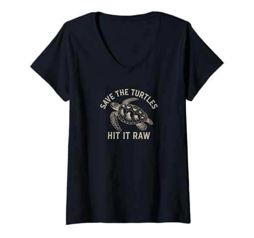 Damen Save The Turtles Hit It Raw Kunststoff-Trinkhalme T-Shirt mit V-Ausschnitt Damen Save The Turtles Hit It Raw Kunststoff-Trinkhalme T-Shirt mit V-Ausschnitt von Save The Turtles Hit It Raw Dark Humor