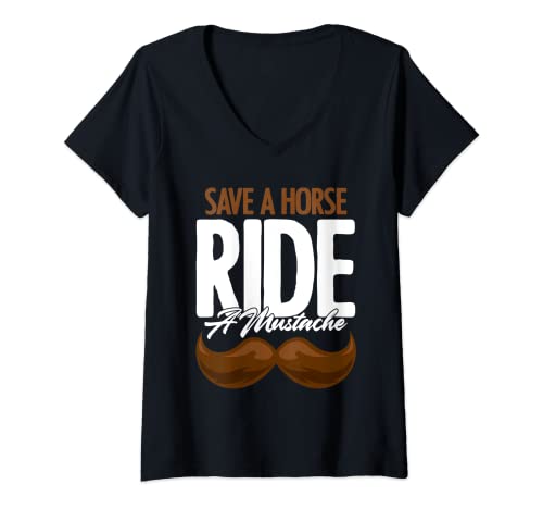 Damen Save a Horse Ride a Mustache Statment Haarreif Gesichtshaar T-Shirt mit V-Ausschnitt Damen Save a Horse Ride a Mustache Statment Haarreif Gesichtshaar T-Shirt mit V-Ausschnitt von Save a Horse Ride a Mustache Werewolf Syndrome