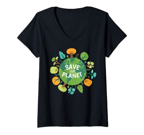Damen Retten Sie unseren Planet Cool Earth Day 2022 für Kinder und Erwachsene T-Shirt mit V-Ausschnitt von Save our Planet Beautiful Happy Earth Day Design