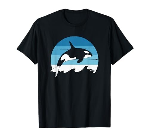 Save the Ocean Retro Orca T-Shirt Schwarz Cartoon Tierliebhaber, Cartoon-Fans Unisex-Erwachsene, Unisex-Kinder Klassische Passform Klassisch geschnitten, doppelt genähter Saum Kurzarm Einheitsgröße S von Save the Ocean