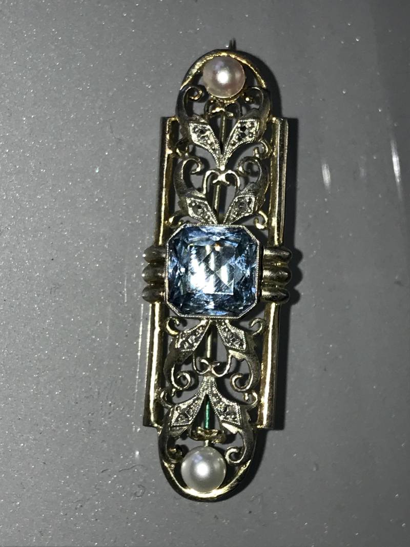 Art Deco Brosche Mit Einem Blauen Stein Und Zwei Perlen Alt Antik Silberschmuck Art Deco Brosche Mit Einem Blauen Stein Und Zwei Perlen Alt Antik Silberschmuck von SaveTheJewelry