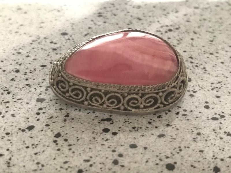 Silver Rhodochrosit Silber Brosche Silberschmuck Alt Vintage von SaveTheJewelry