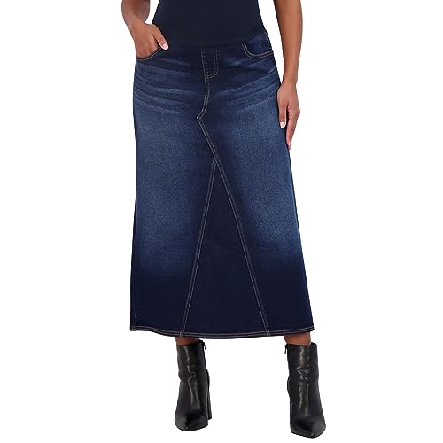 Savi Parker Denim Umstandsrock Maxirock mit Taschen - A Linie Umstandsjeans über dem Bauch Lange Schwangerschaft Jeansrock, Zoe Wash, Groß von Savi Parker