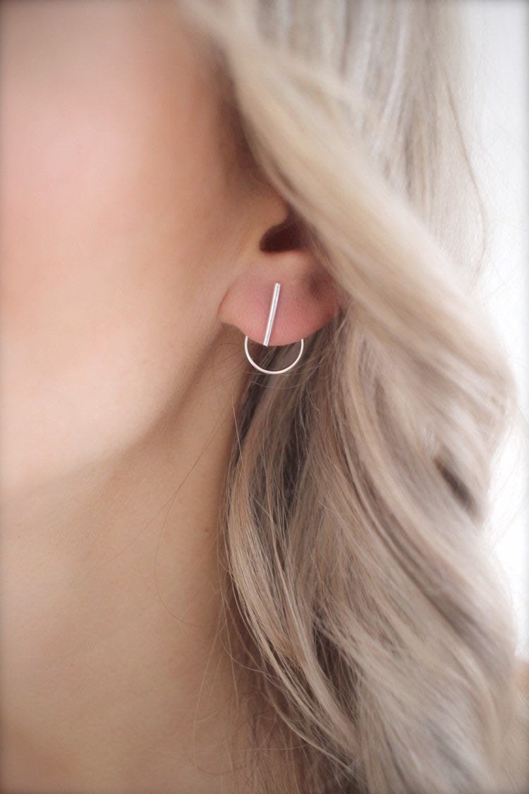 Sterling Silber Ear Jacket Ohrringe Minimalist Front Back Style von Savijewelry