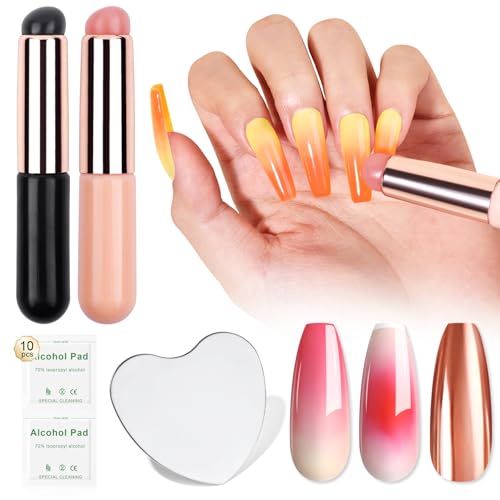 SAVILAND 2 Stück Silikon Tool Nägel Pinsel für Gel Polish, Wiederverwendbare Pinsel für Gelnägel Blooming Gel U V Nagellack, Nail Art Zubehör for Ombre Blush Mirror Effekt Chrome Nail Powder Anfänger von Saviland