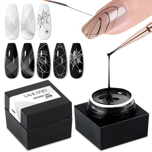 SAVILAND 2PCS Spider Gel Set: Schwarz und Weiß Spinnengel für Nail Art Soak Off gel LED U V Gel Nagellack für Nagel Design Zähigkeit Elastizität Gels Liner Nail Polish für Anfänger Maniküre Home Salon von Saviland