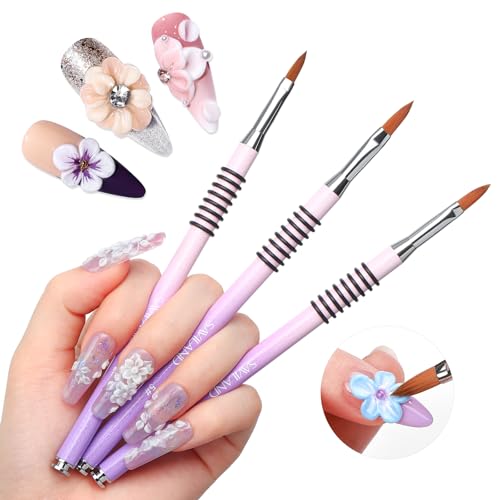 SAVILAND 3 Stück Acryl Pinsel für Nägel: ProfI 3D Skulptur Pinsel Größen 2/4/5 Lila Rosa Gradient Anti Rutsch Griff für Acryl Pulver Anwendung 3D Blumen Nageldesign Anfänger Home DIY Acryl Nagelset von Saviland