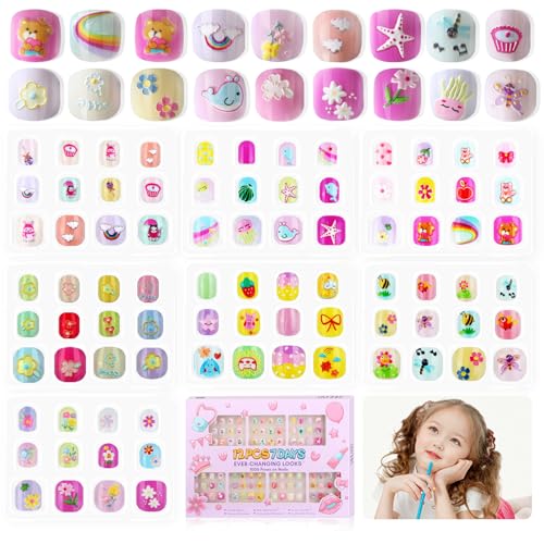 SAVILAND 3D Kinder Fingernägel, Nägel Zum Aufkleben Kinder, Fingernägel Zum Aufkleben Kinder, Klebenägel Fingernägel Kinder, Kunstnägel Press on Nails Selbstklebende Nägel Kinder Mädchen Geschenk von Saviland