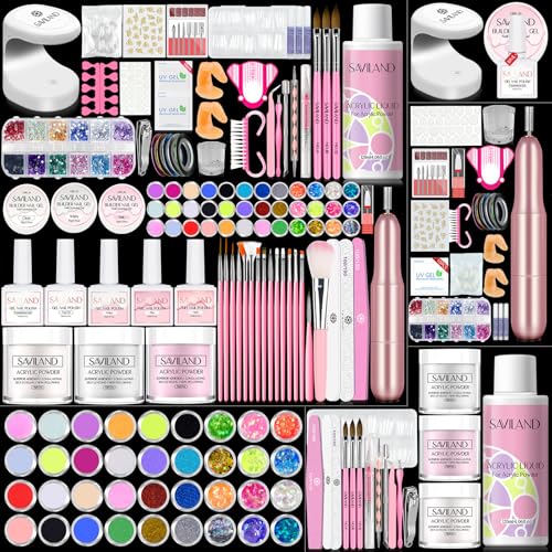 SAVILAND Acryl Nagelset Starterset Komplett: Gelnägel Starterset, Gel Nagellack Acrylpulver Nagelfräser U V Lampe Acryl Liquid Nagelbürste Nägel Selber Machen Nail Art Maniküre Geschenk für Frauen von Saviland