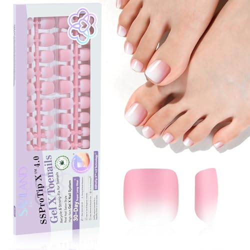 SAVILAND French Tip Zehennägel Tipps: Aufdrückbare Zehennägel Für Frauen Französische Kurze Quadratische Zehennägel Zehennägel Zum Aufdrücken Rosa Weißes Ombre Zehennagel Aufdrückmuster Weiches Gel von Saviland