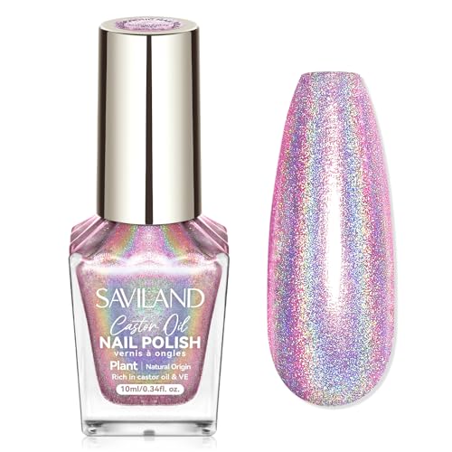 SAVILAND Holographic Nagellack Rosa: Metallic Chrome Nail Polish Air Dry Fast,10 ml/0.34 oz High Glossy Shimmer Glitter Nail Pigment Oil-based Fingernagellack für Salon DIY Home für Frauen von Saviland
