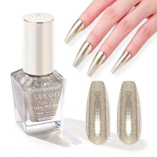 SAVILAND Platin Glitzer Nagellack: 10ML Champagner Gold Glitzer Rizinusöl Fingernagellack Schnelltrocknender Lang anhaltender Nagellack für Frauen und Mädchen Maniküre zu Hause DIY von Saviland