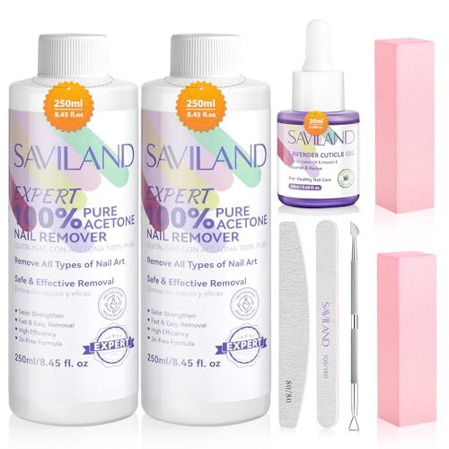 SAVILAND Plus Aceton UV Nagellackentferner Set: 2Pcs 250ML Gel Nagellackentferner Safe Removal gel Polish Remover mit Cuticle Oil Nail Removal Tool für Gel Nagellack Acryl Pulver Dip Powder Salon Home von Saviland