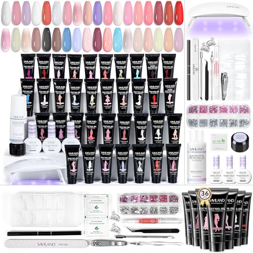 SAVILAND Polygel Starter Set mit UV Lampe: Poly Gel Nägel Set 36 Farben Nagelset mit Manicure Tools Nagelverlängerung Kit Base Coat Top Coat Slip Solution Gelnägel Geschenk für Frauen Zu Hause von Saviland
