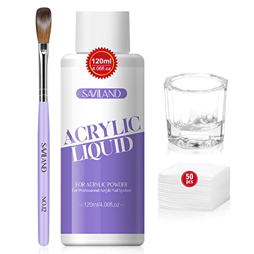 Saviland Acryl Liquid für Nägel Set: 120ml MMA-Frei Liquid Flüssigkeit【Superkleber】Nagel Pinsel Nail Cleaner Pads für Acrylpulver Acryl Nagelset Nailart Maniküre Weihnachten Geschenkset Frauen von Saviland