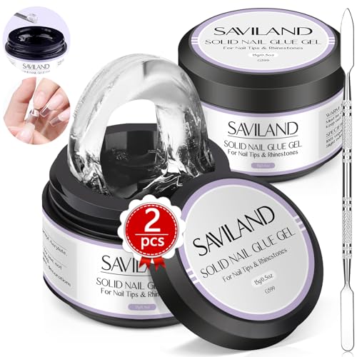 Saviland Fester Nagelkleber für Tips: 2 Stück 15g Nagelkleber für Kunstnägel Extra Starker Glue Gel Press on Nails Klebstoff U V Gel Nagel kleber für Frauen Home Salon DIY U V/LED Lampe Ausgehärtet von Saviland