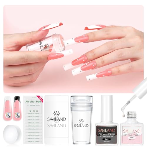 Saviland French Nails Stempel Set – Jelly Silikon Nagel Stempel und 2 Stück schwarz+weißer Nagelstempel Gel Nagellack mit Nagelschaber, Nagelkunst-Werkzeuge, Nagel Stempelset für French Nails von Saviland