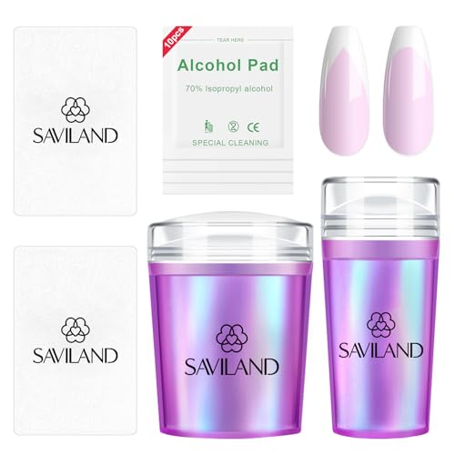Saviland French Tip Nail Stempel & Schaber Set: 2PCS Laser-Lila Gelee Stamper Nail Art Stamp Kit , Langer & Kurzer Klarer Silikon Nail Stamping mit Kratzern Nail Stamper Kit für French Maniküre DIY von Saviland