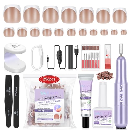 Saviland Fußnägel Set and Glue Gel Kit: ALL-IN-1 Anfänger Gele Nagelverlängerung Kit, Klebegel Protable Härtungslampe Acryl Nagel Kit, Salon DIY Maniküre Geschenk für Frauen Braun Fußnägel von Saviland