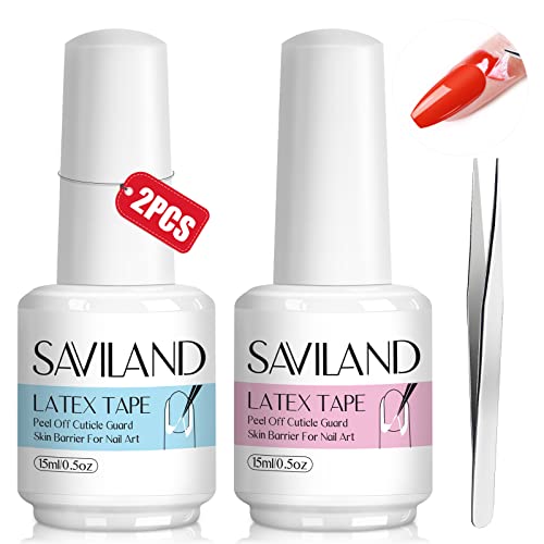 Saviland Liquid Nail Latex Set – 2PCS Latex Tape für Nails Art Peel Off Nagelhaut Nagellack Guard Hautbarriere Protector Gel Polish Maniküre Starter Kit für Nail Salon Home DIY (Blau/Pink) von Saviland