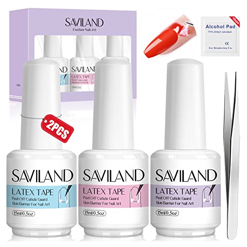 Saviland Liquid Nail Latex Set – 3PCS Peel Off Liquid Tape Latex Tape für Nägel Nagelhautschutz Hautbarriere Protector Gel Polish Maniküre Starter Kit (Blau-Rosa-Weiß) von Saviland