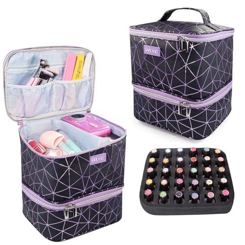 SAVILAND Nagellack Organizer: Nagel Veranstalter und Lagerung Hält 30 Flaschen Nagellack Veranstalter Fall Reise PU Leder Double-Layer Nail Supplies Organizer für Nail Tech Maniküre Werkzeuge von Saviland