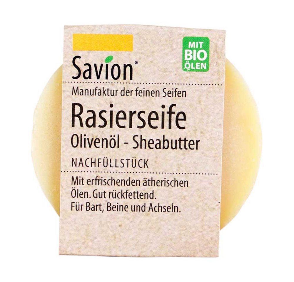 Savion Rasierseife Rasierseife - Olivenöl-Sheabutter rund Nachfüllstück 50g von Savion