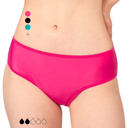 Period Bademode – schwarze Menstruations-Bikinihose – mittlere Taille Badehose für Teenager, Mädchen, Frauen, fuschia pink, Large/X-Large von Savvi Wear