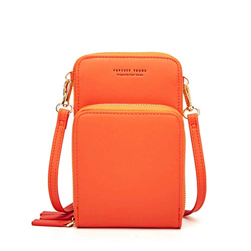 Sawekin Damen Handy Schultertasche Brieftasche Kleine Mini Umhängetasche Handytasche Handy Geldbeutel Geldbörse Messenger Tasche Mädchen (Orange) von Sawekin