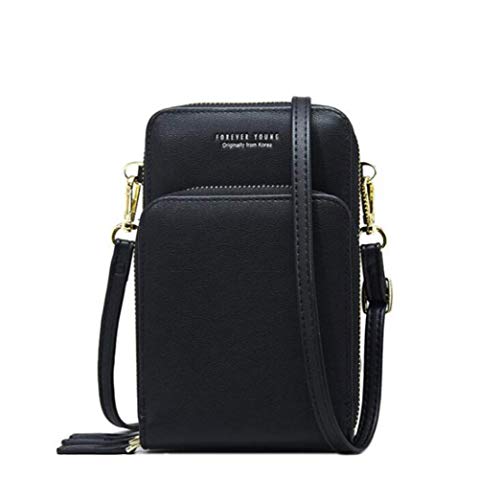 Sawekin Damen Handy Schultertasche Brieftasche Kleine Mini Umhängetasche Handytasche Handy Geldbeutel Geldbörse Messenger Tasche Mädchen (Schwarz) von Sawekin