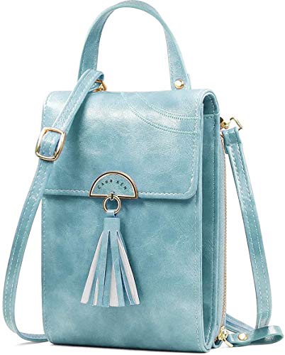 Sawekin Damen Handy Schultertasche Brieftasche Kleine Mini Umhängetasche Handytasche Handy Geldbeutel Geldbörse Messenger Tasche Mädchen (Y-Blau-A) von Sawekin